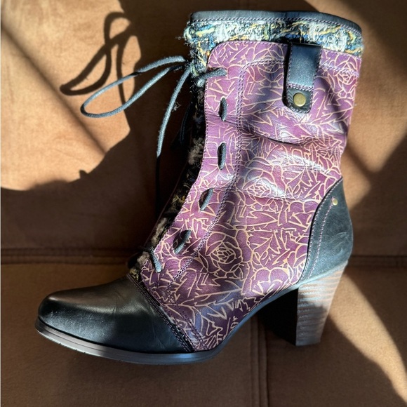 Laura Vita Shoes - Laura Vita Purple & Black Patchwork Lace-Up Ankle Western Boots Size 38 (France)